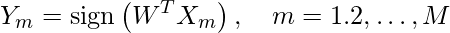 \[Y_{m}=\operatorname{sign}\left(W^{T} X_{m}\right), \quad m=1.2, \ldots, M\]