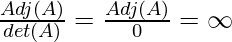 \frac{Adj(A)}{det (A)} = \frac{Adj(A)}{0} = \infty 