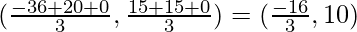 (\frac{-36+20+0}{3},\frac{15+15+0}{3})=(\frac{-16}{3},10)