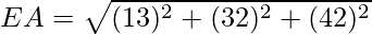 EA = \sqrt{(1 − 3)^2 + (3 − 2)^2 + (4 − 2)^2}