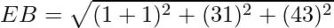 EB = \sqrt{(1 + 1)^2 + (3 − 1)^2 + (4 − 3)^2}