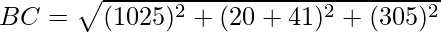 BC = \sqrt{(10 − 25)^2 + (20 + 41)^2 + (30 − 5)^2}