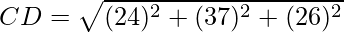 CD = \sqrt{(2 − 4)^2 + (3 − 7)^2 + (2 − 6)^2}