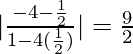 |\frac{-4-\frac{1}{2}}{1-4×(\frac{1}{2})}| = \frac{9}{2}