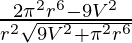 \frac{2\pi^2r^6-9V^2}{r^2\sqrt{9V^2+\pi^2r^6}}