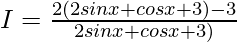 I=∫\frac{2(2sinx+cosx+3)-3}{2sinx+cosx+3)}