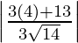  \left|\frac{3(4)+13}{3\sqrt{14}}\right| 