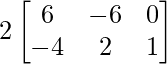 2\begin{bmatrix} 6 & -6 & 0\\ -4 & 2 & 1\end{bmatrix}