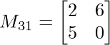 M_{31}=\begin{bmatrix}    2 & 6 \\    5 & 0\\ \end{bmatrix}