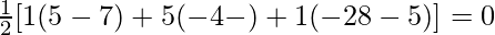 \frac{1}{2}[1(5-7)+5(-4-λ)+1(-28-5λ)]=0