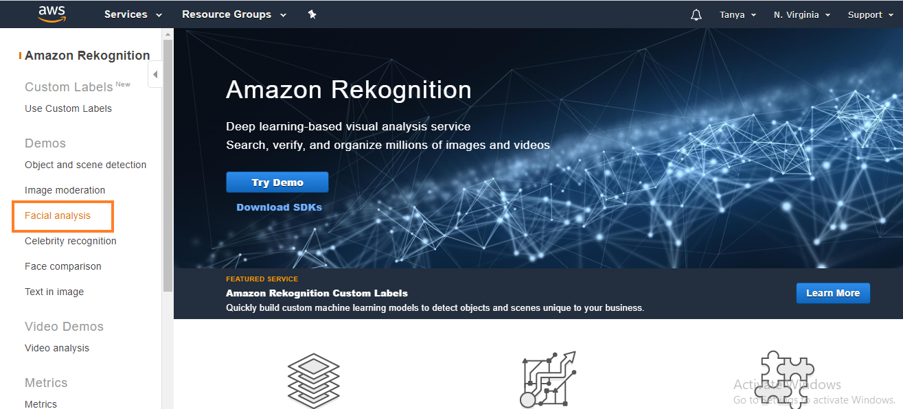 AWS Rekognition控制台