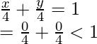 \frac{x}{4} + \frac{y}{4} = 1 \\ = \frac{0}{4} + \frac{0}{4} < 1