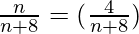 \frac{n}{n+8} = (\frac{4}{n + 8})