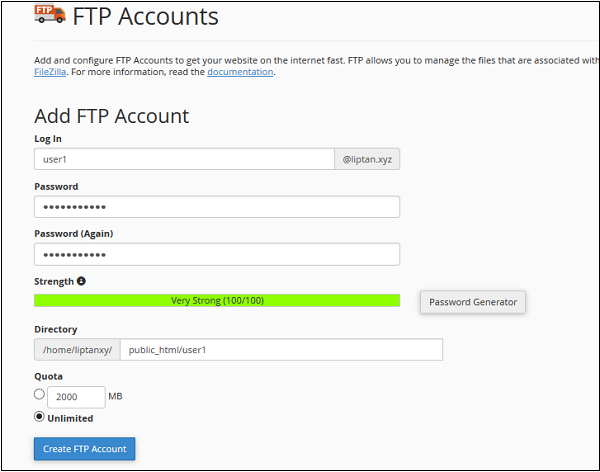 添加FTP帐户