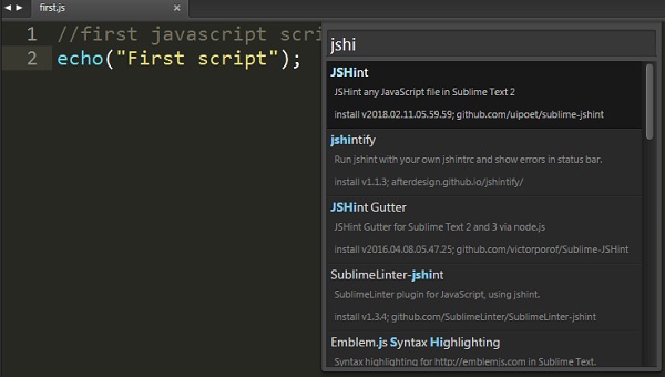 JSHint安装软件包