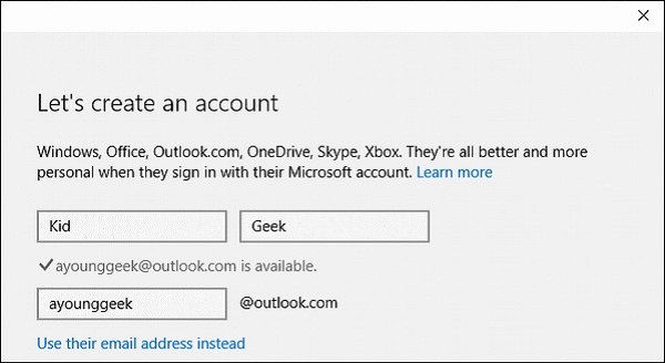 创建一个Outlook帐户