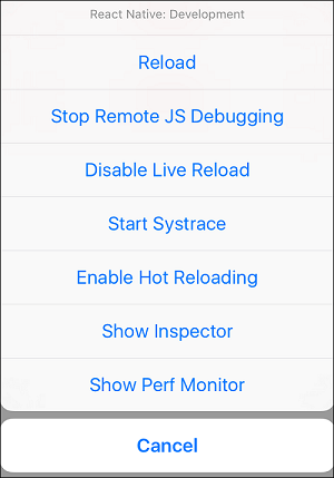 React Native Debugging开发人员菜单