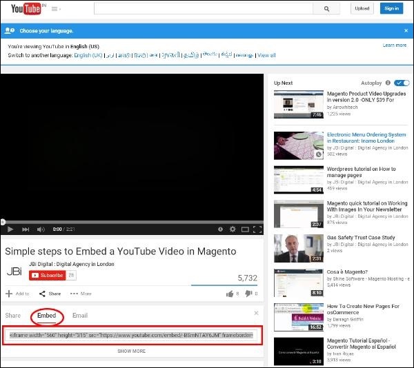 Magento设置Youtube视频