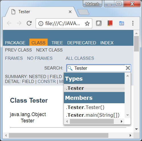 Java 9中的javadoc输出